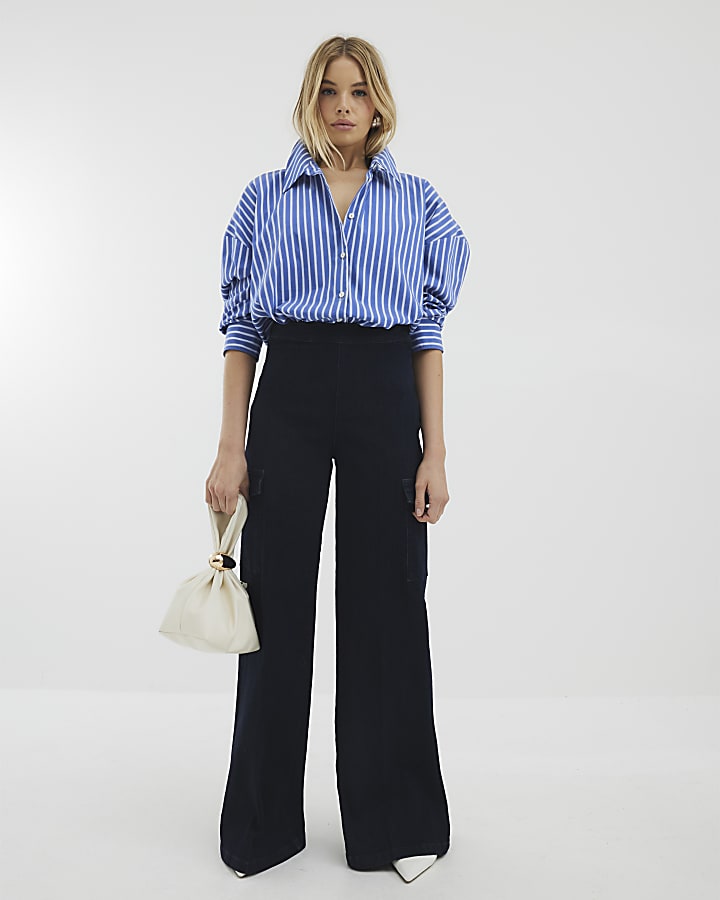 Blue Super Wide Leg Cargo Jeans