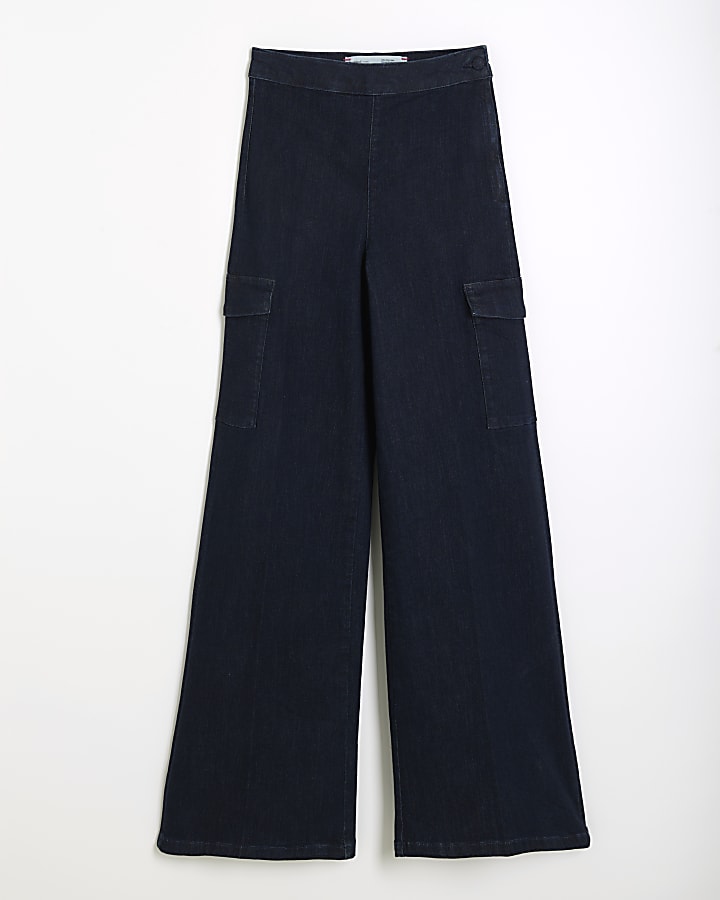 Blue Super Wide Leg Cargo Jeans