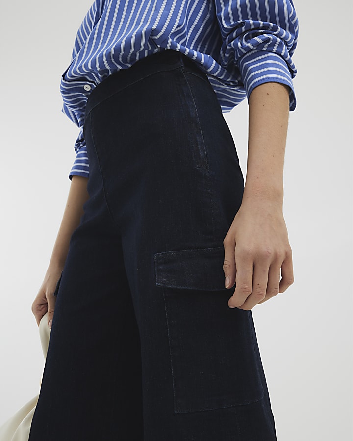 Indigo Super Wide Leg Cargo Jeans