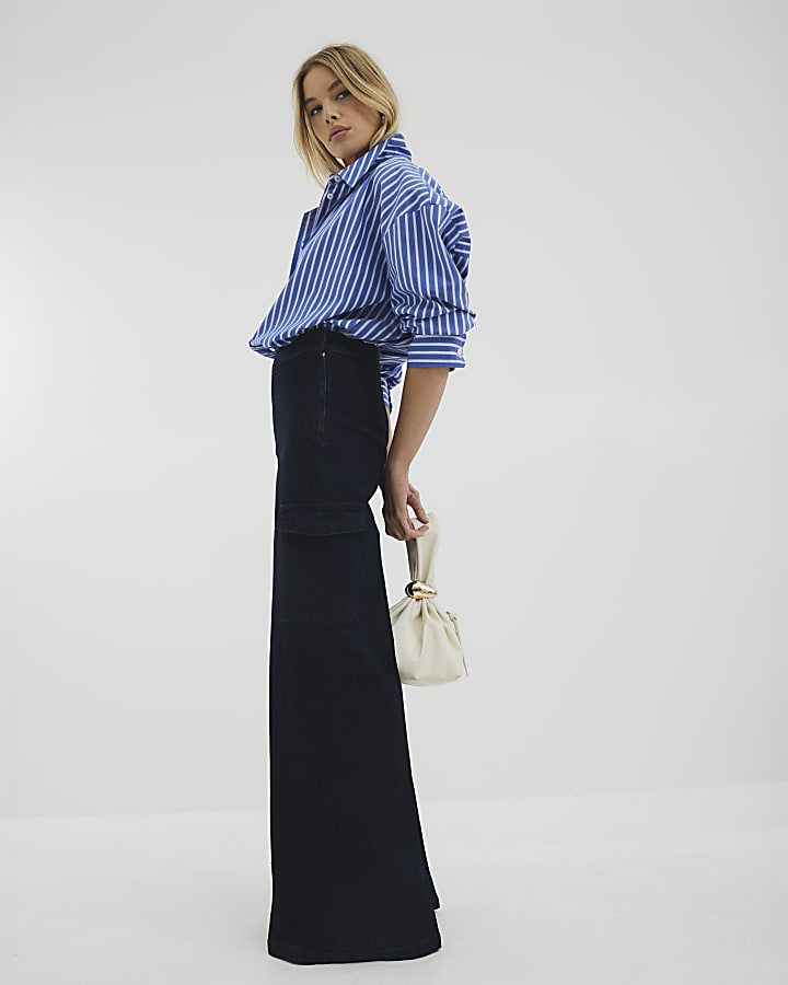 Indigo Super Wide Leg Cargo Jeans