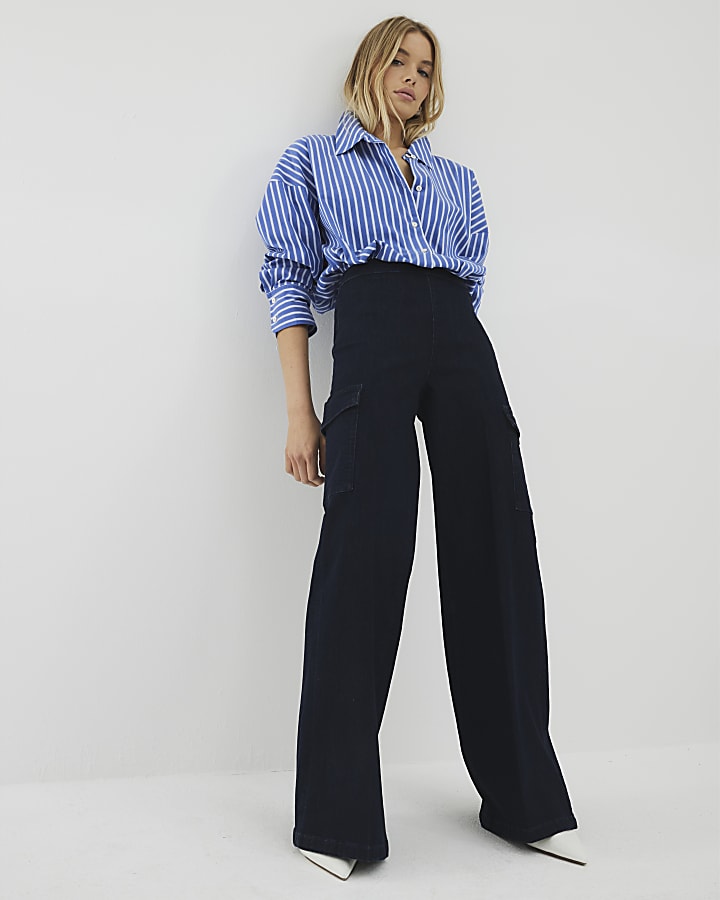 Indigo Super Wide Leg Cargo Jeans