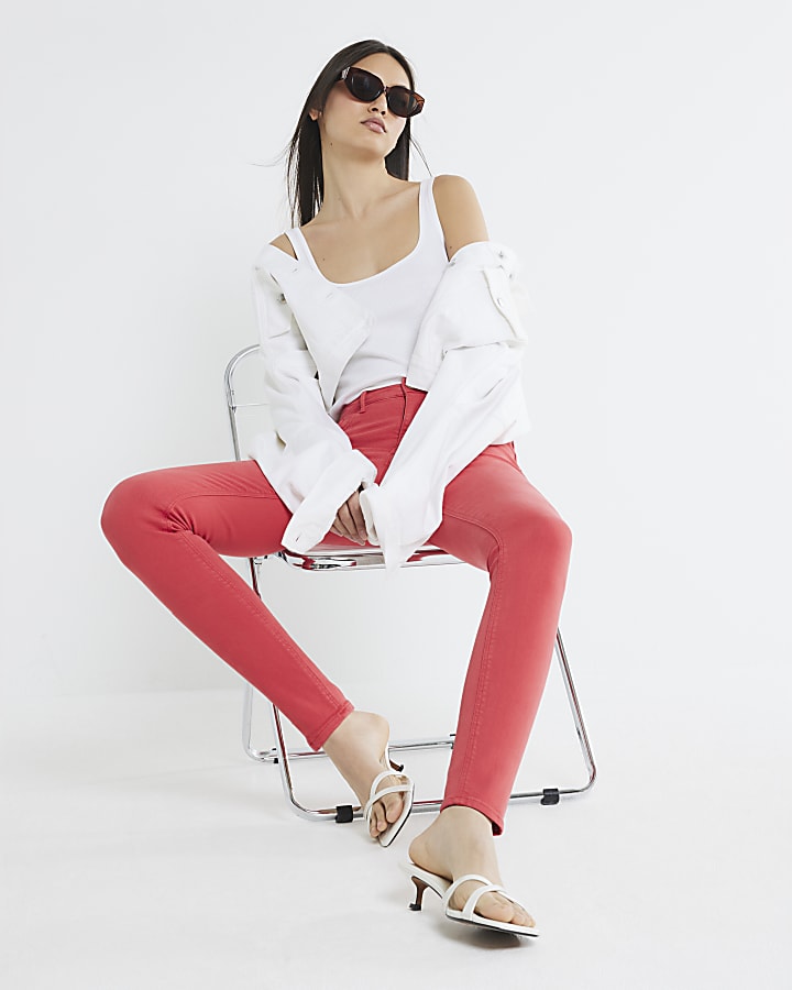 Red mid rise molly skinny Jeans