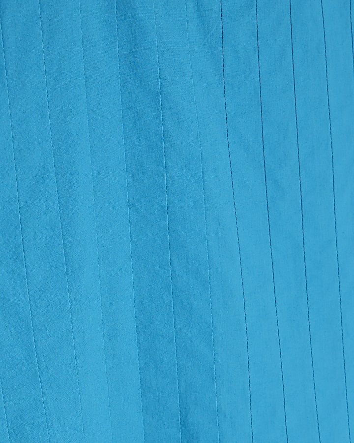 Blue Poplin Shirred Top