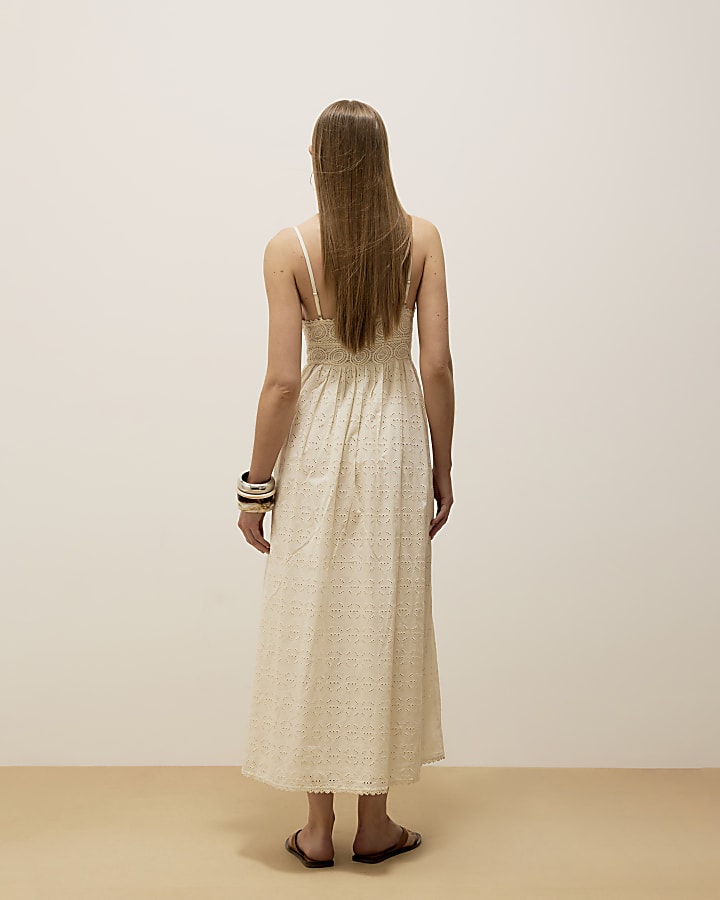 Cream Sleeveless Broderie Patch Midi Dress