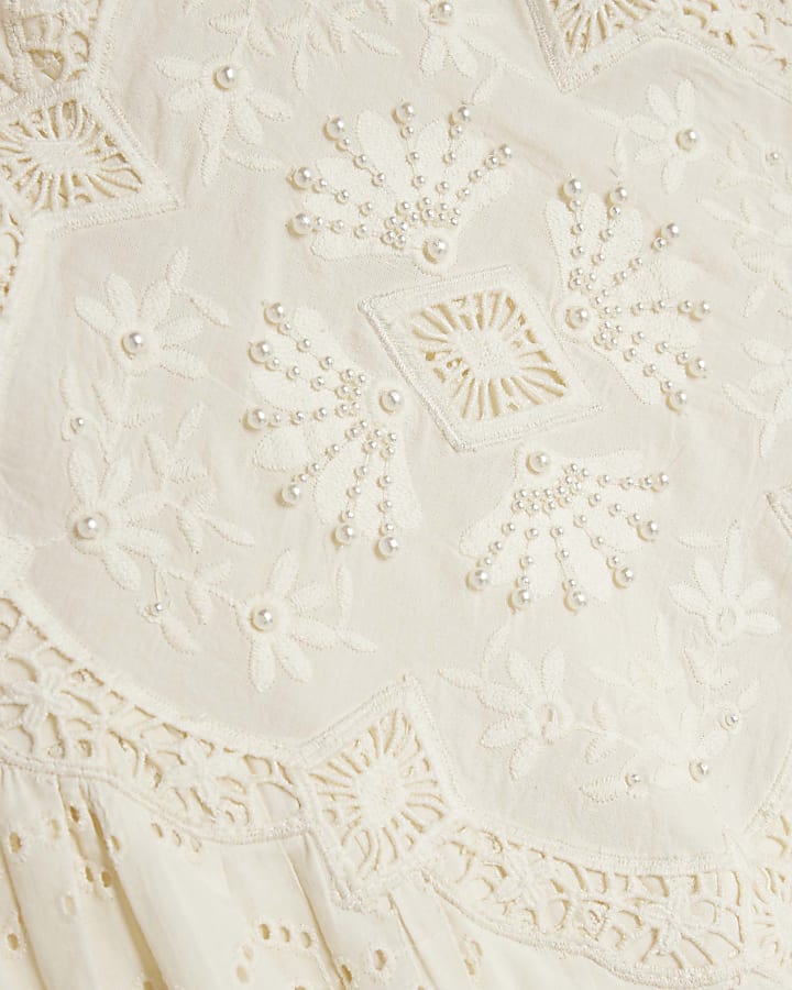 Cream Sleeveless Broderie Patch Midi Dress