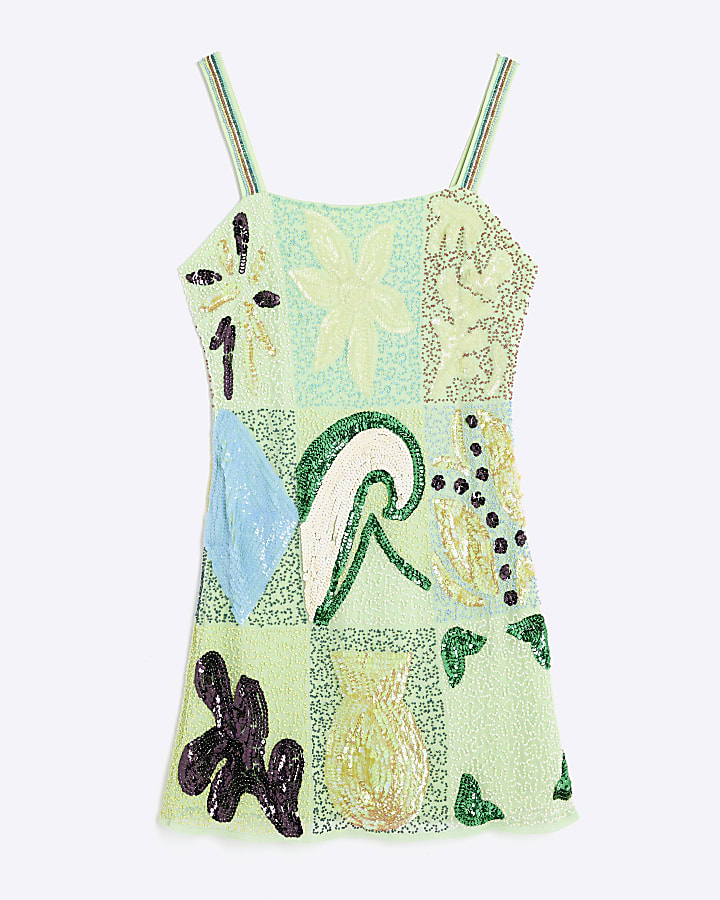 Green Premium Embellished Mini Shift Dress