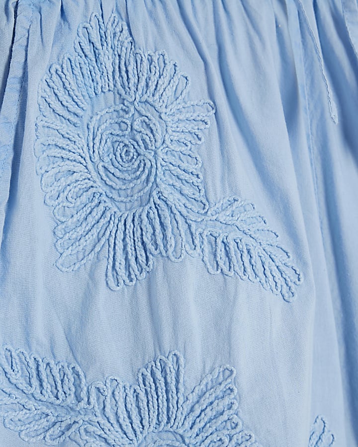 Blue Elasticated Embroidered Shorts
