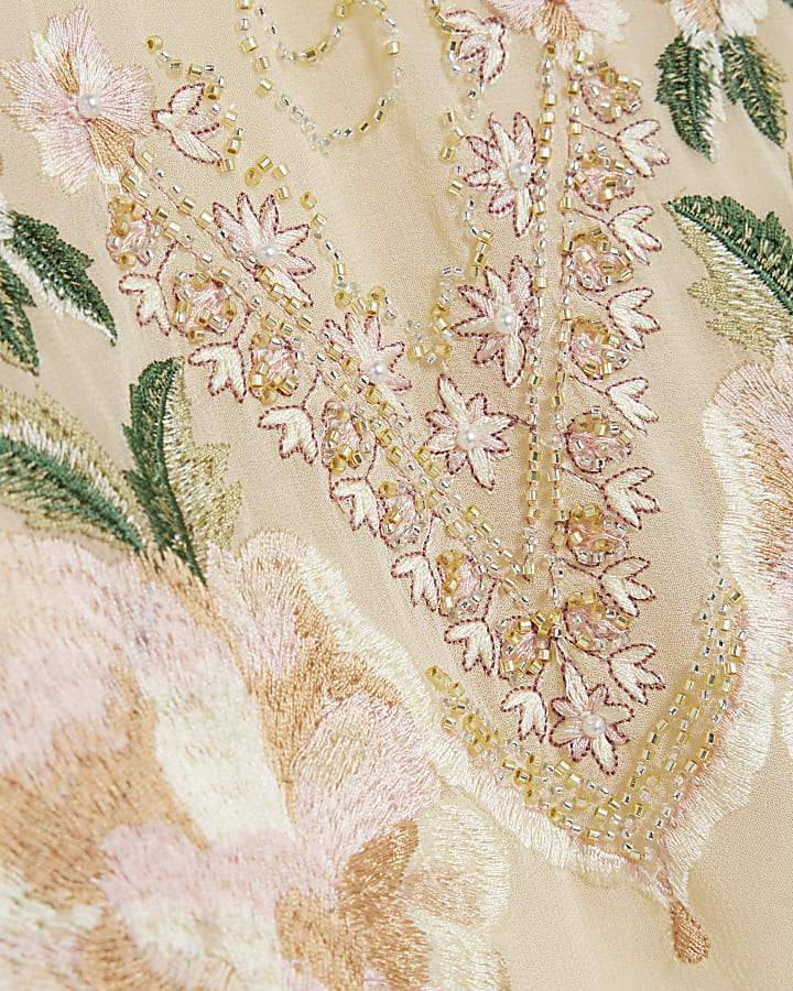 Cream Floral Sleeveless Embroidered Cami Top
