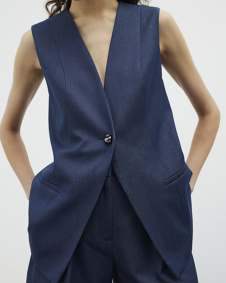 Blue Denim Longline Waistcoat