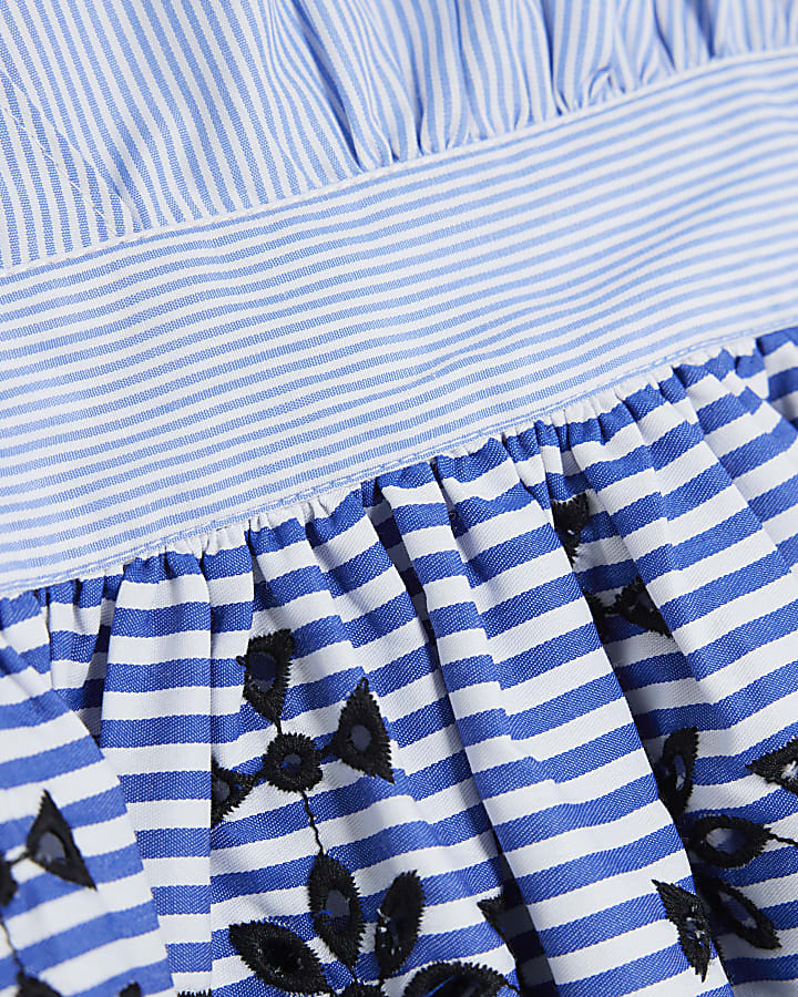 Blue Stripe Sleeveless Embroidered Top