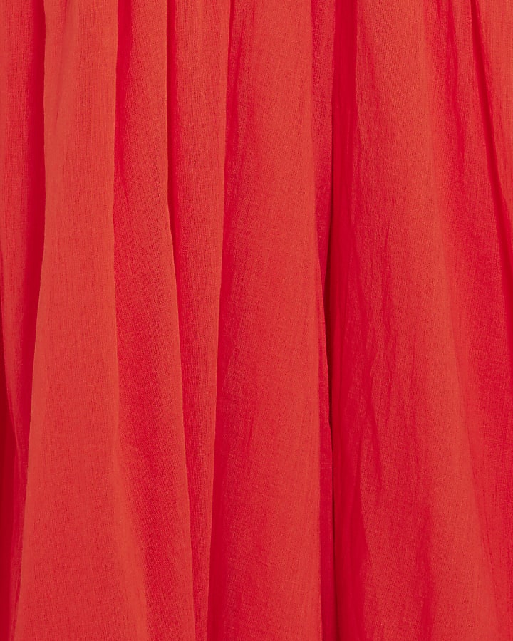 Red frill Sleeve Midi Dress