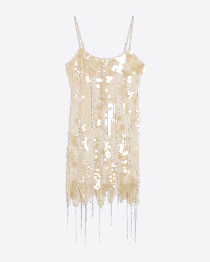 Pink Sleeveless Sequin Mini Slip Dress