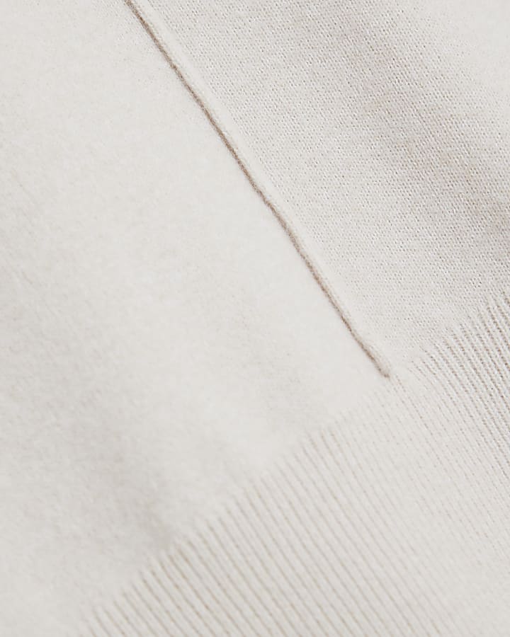 Cream Ribbed Roll Neck Sleeveless Top