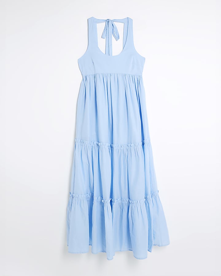 Blue Sleeveless Tiered Maxi Dress