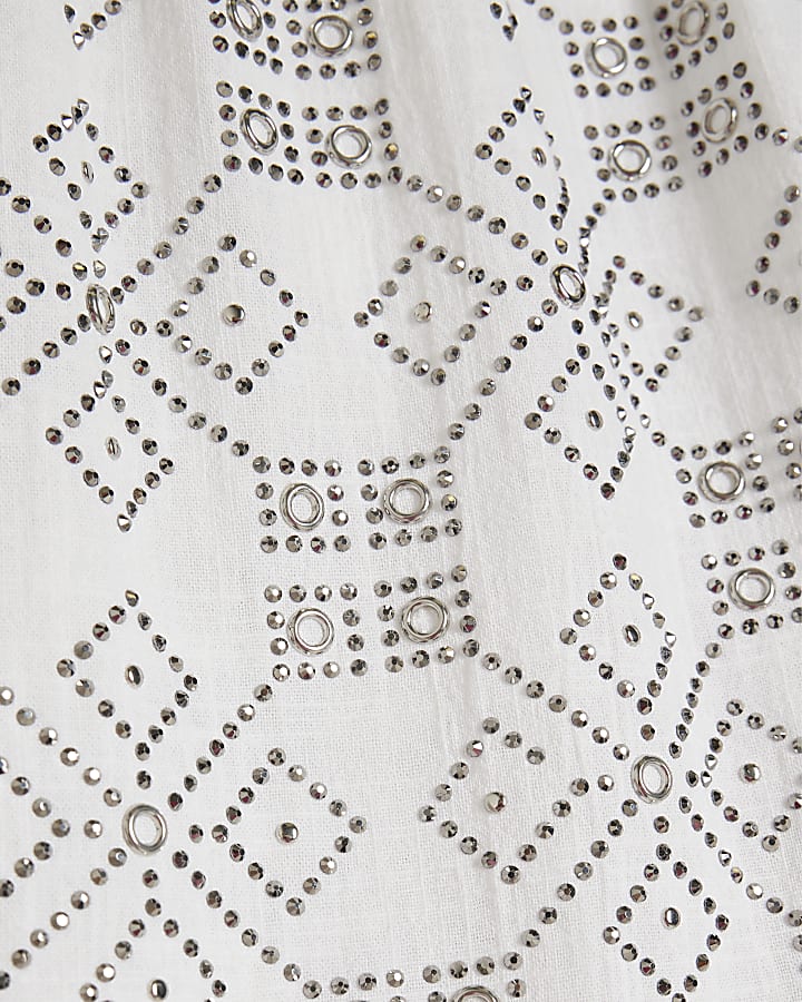 White Sleeveless Embellished Cami Top