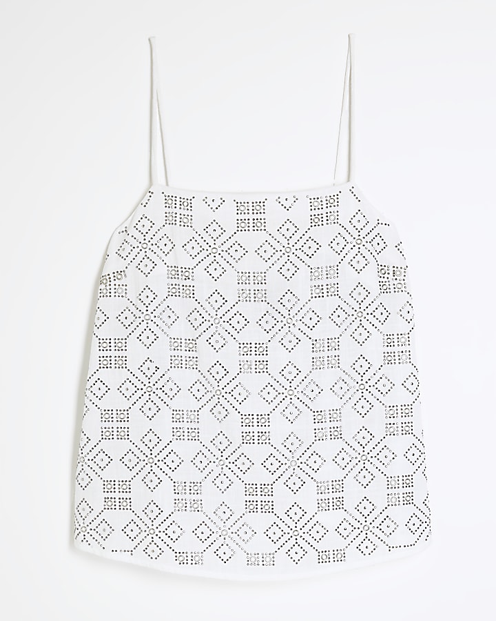 White Sleeveless Embellished Cami Top