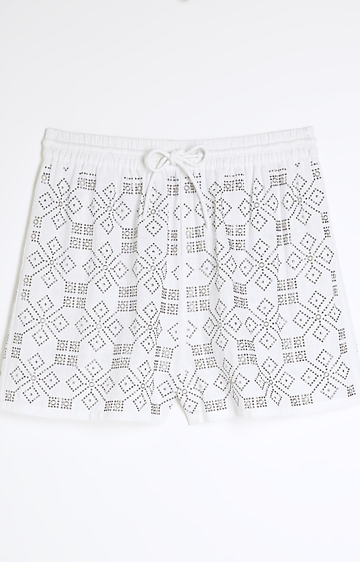 White Embellished Shorts