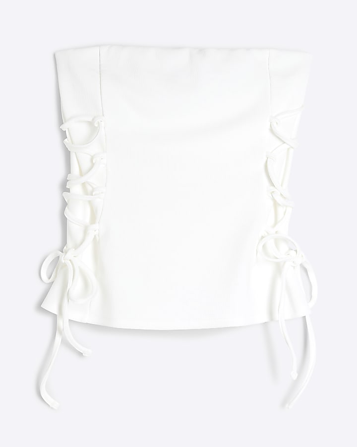 Cream Sleeveless Tie Detail Bandeau Top