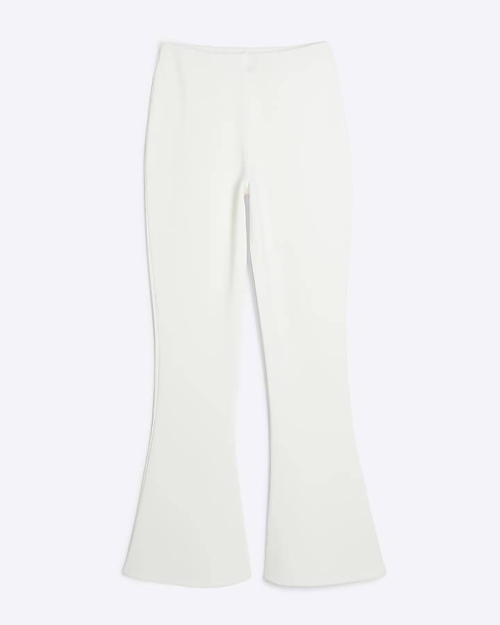 Cream Ribbed Flared Trousers