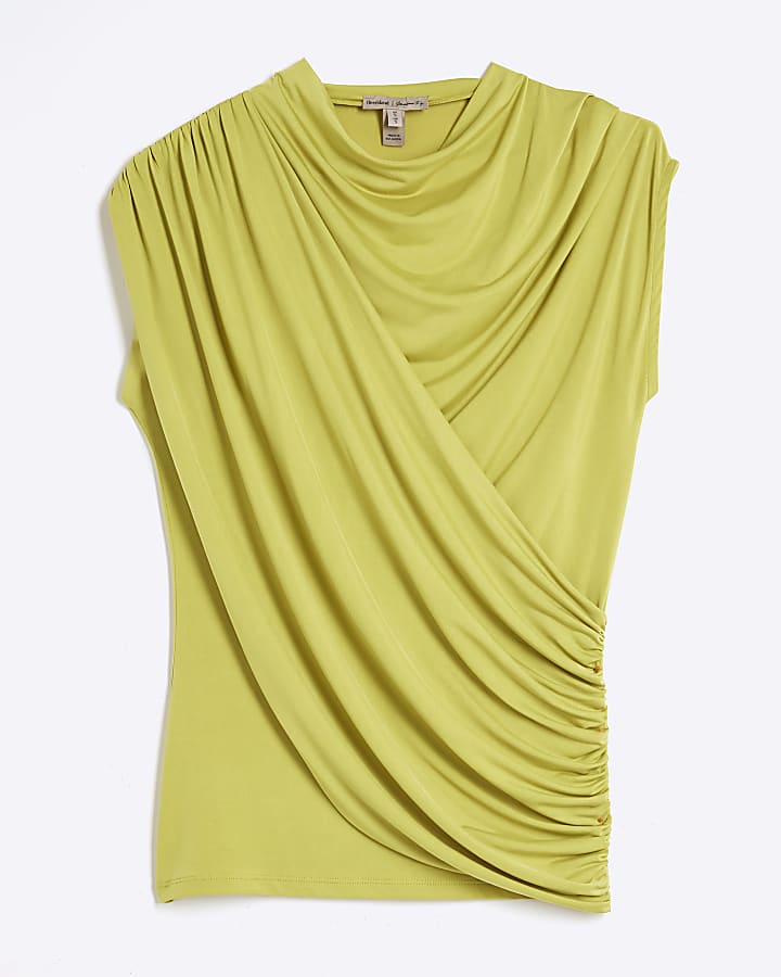 Lime Sleeveless Wrap Drape Top