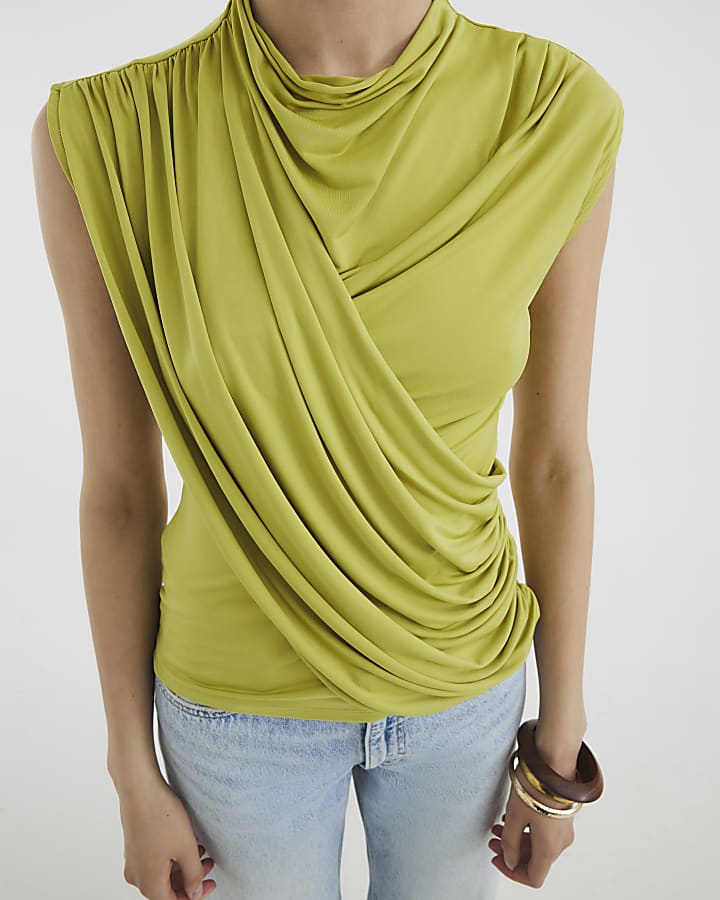 Lime Sleeveless Wrap Drape Top