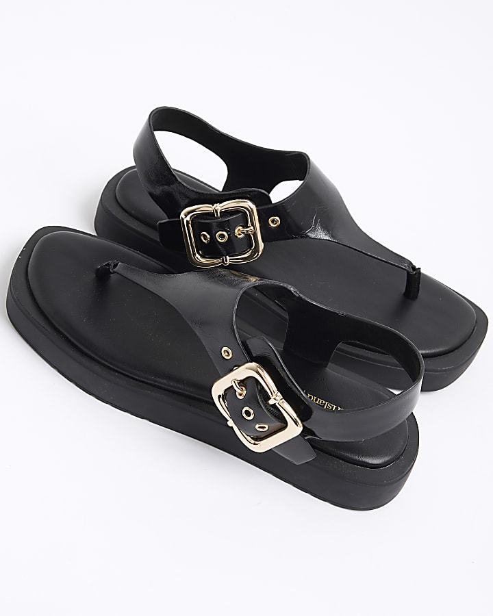 Black Toe Thong Footbed Sandals