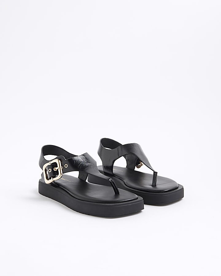 Black Toe Thong Footbed Sandals