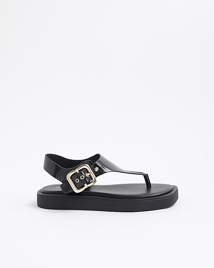 Black Toe Thong Footbed Sandals