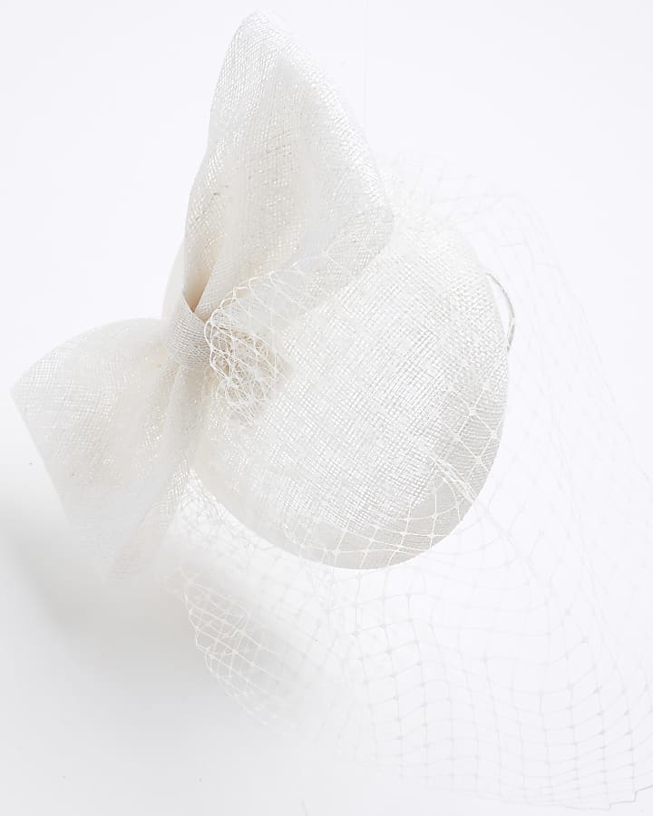 White Bow Hat Fascinator Headband