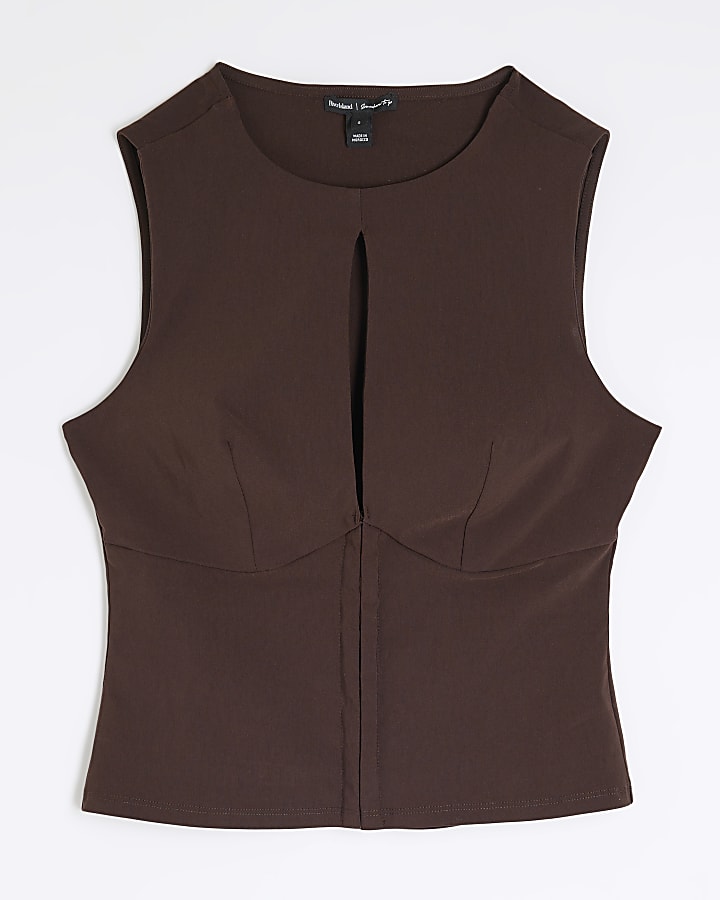 Brown Sleeveless Cut Out Top