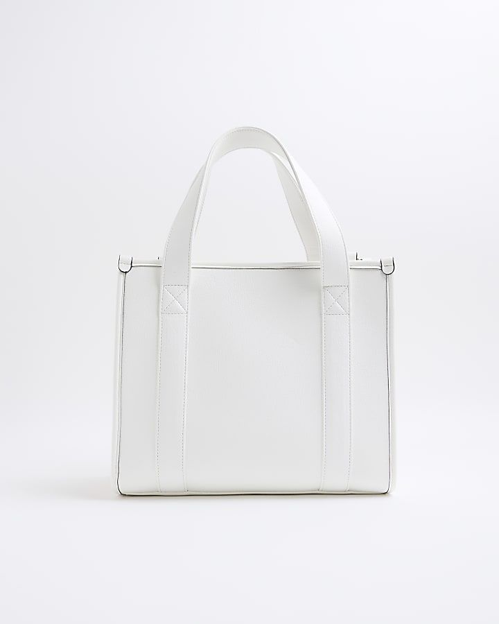 White Floral Embossed Tote Bag