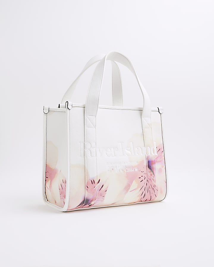 White Floral Embossed Tote Bag