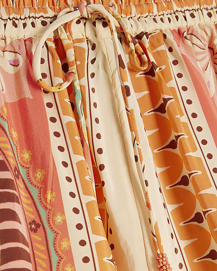 Orange Graphic Print Shorts