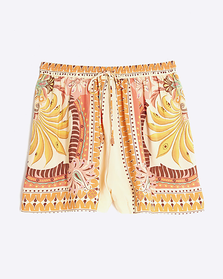 Orange Graphic Print Shorts