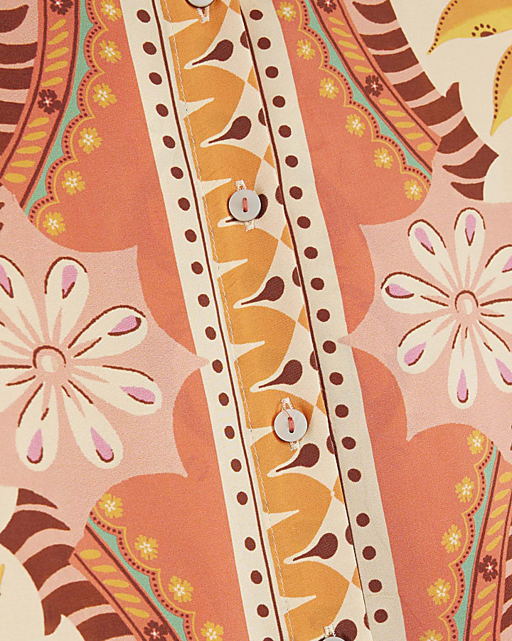 Orange Long Sleeve Graphic Print Shirt