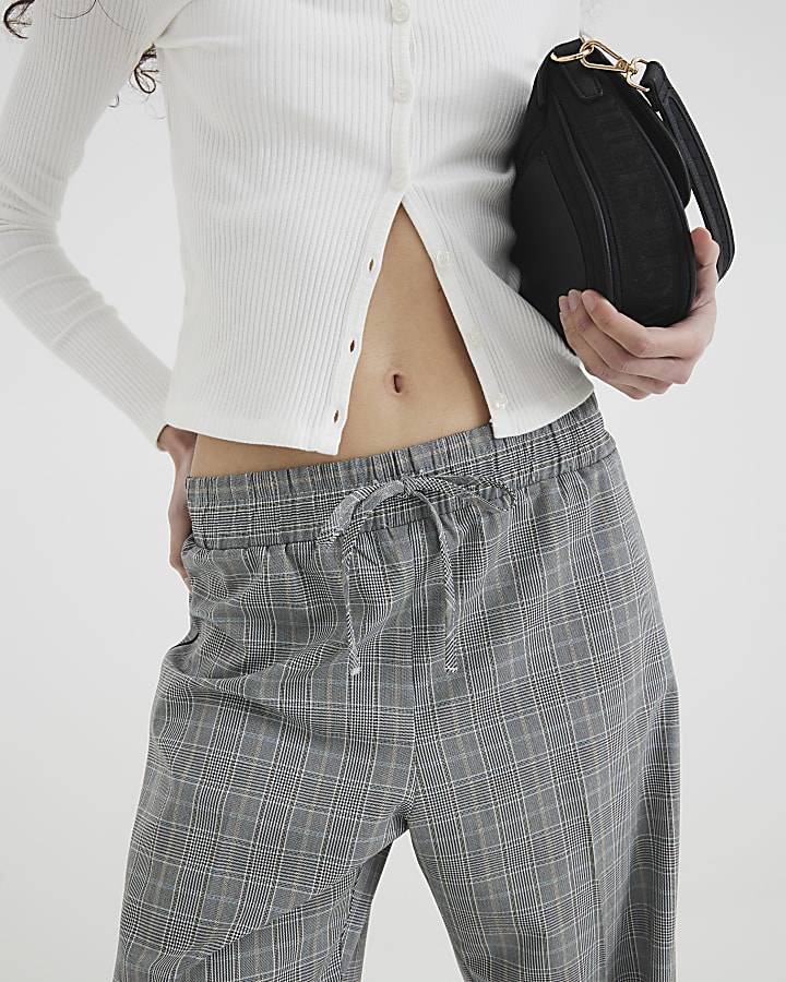 Grey Check Elasticated Waist Joggers