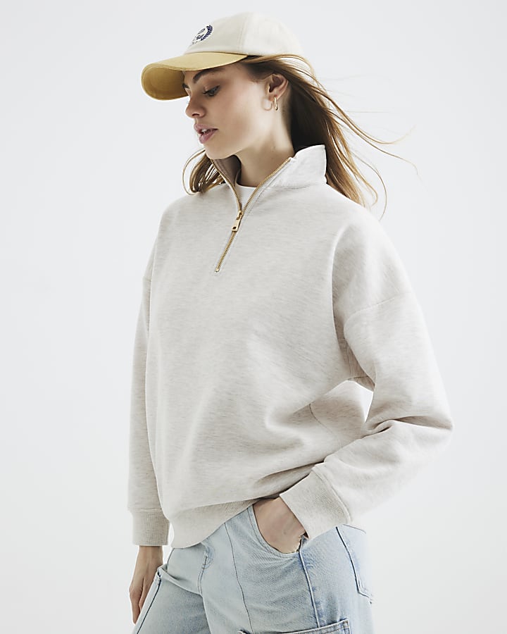 Beige Quarter Zip Sweatshirt