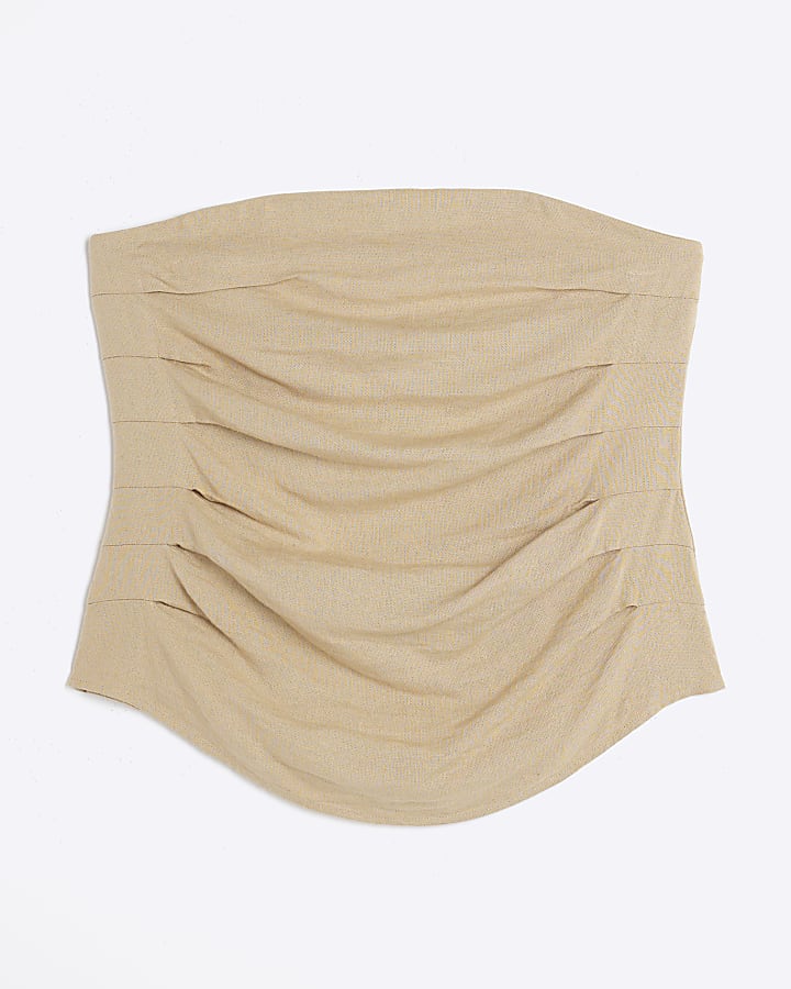 Stone Linen Blend Bandeau Top