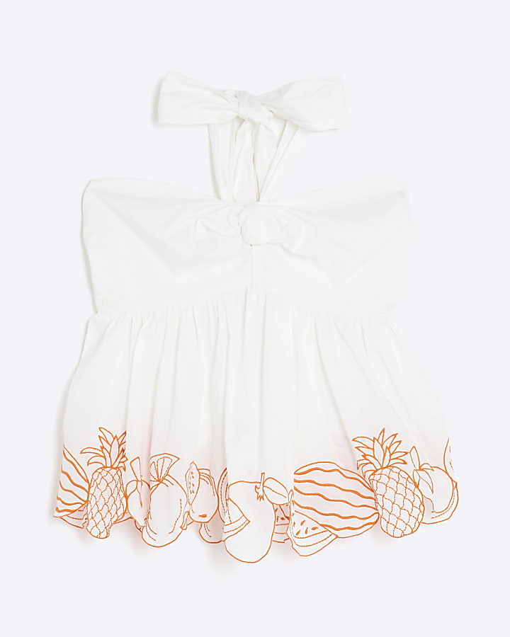 White Fruit Halter Neck Top