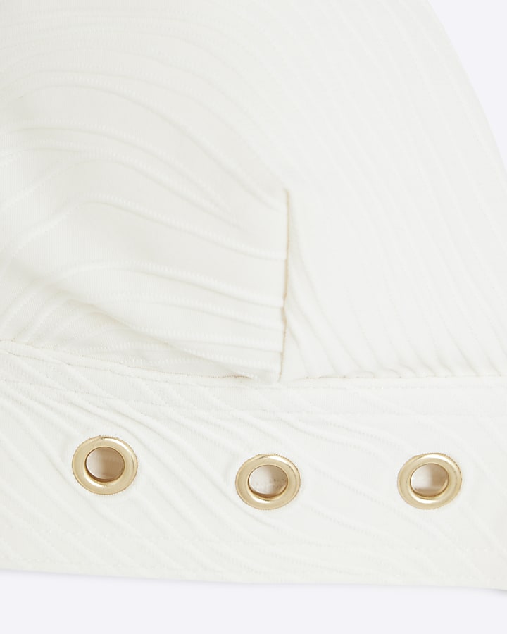 Cream Textured Buckle Bikini Top
