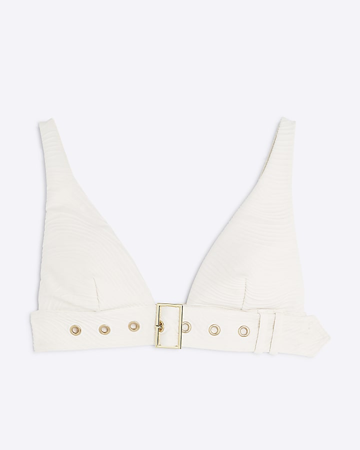 Cream Textured Buckle Bikini Top