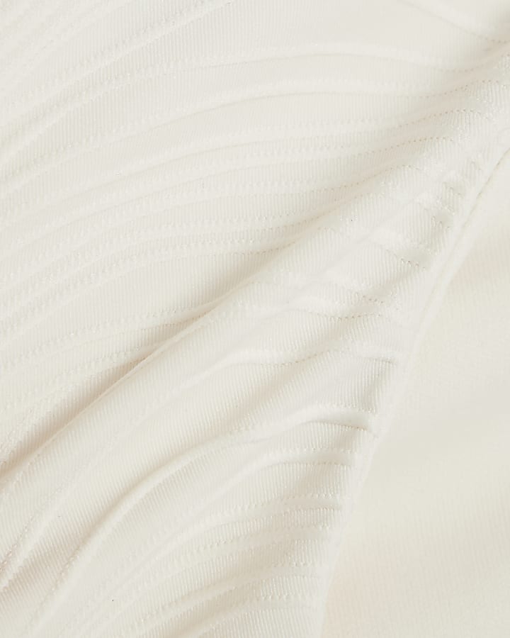 Cream Textured Buckle High Waisted Brief