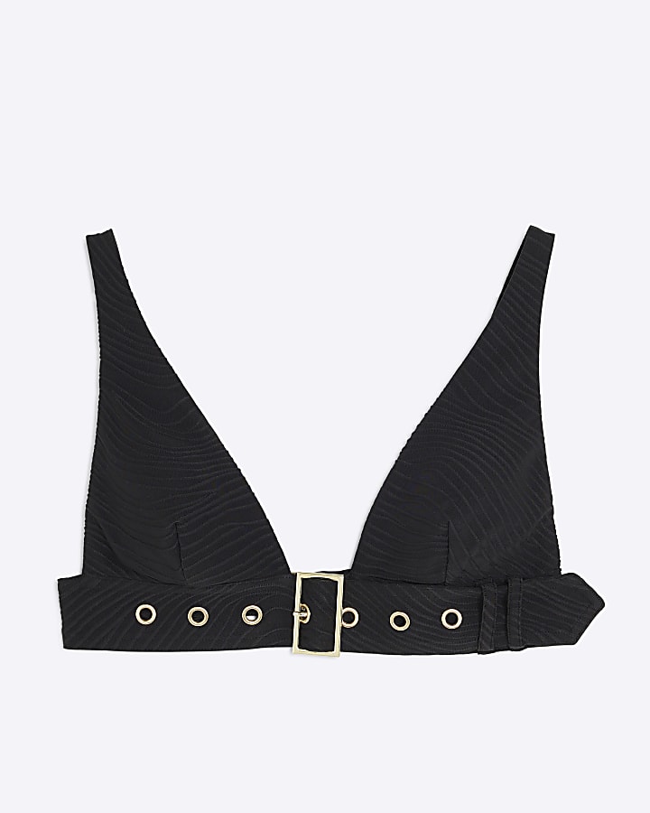 Black Textured Buckle Bikini Top