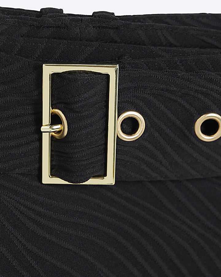 Black Textured Buckle High Waisted Briefs