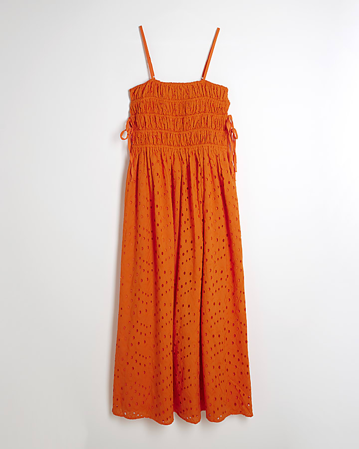 Orange Sleeveless Broderie Maxi Dress