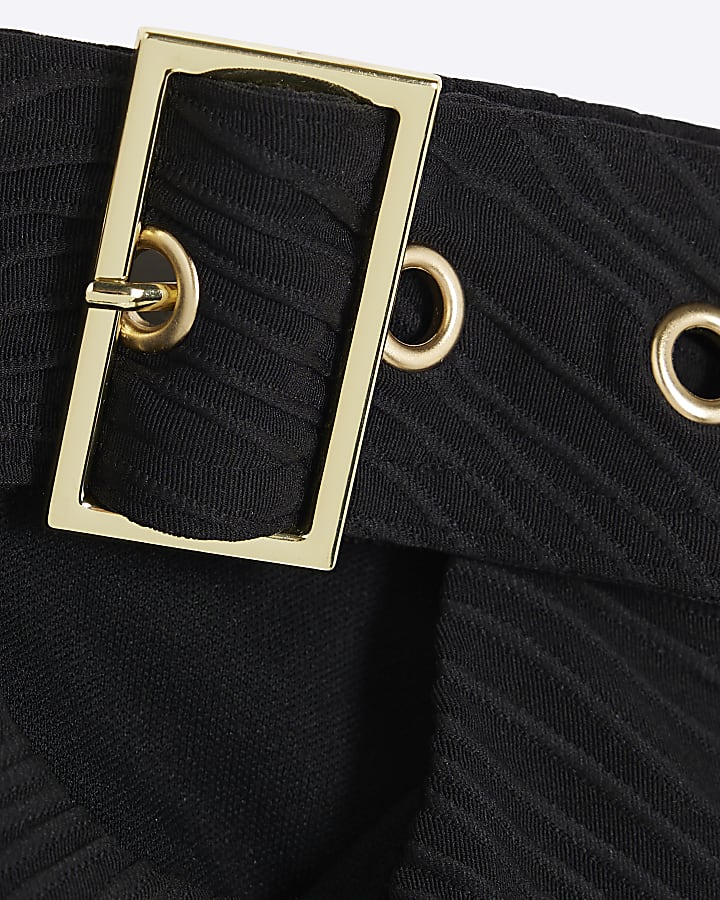 Black Textured Bandeau Buckle Bikini Top