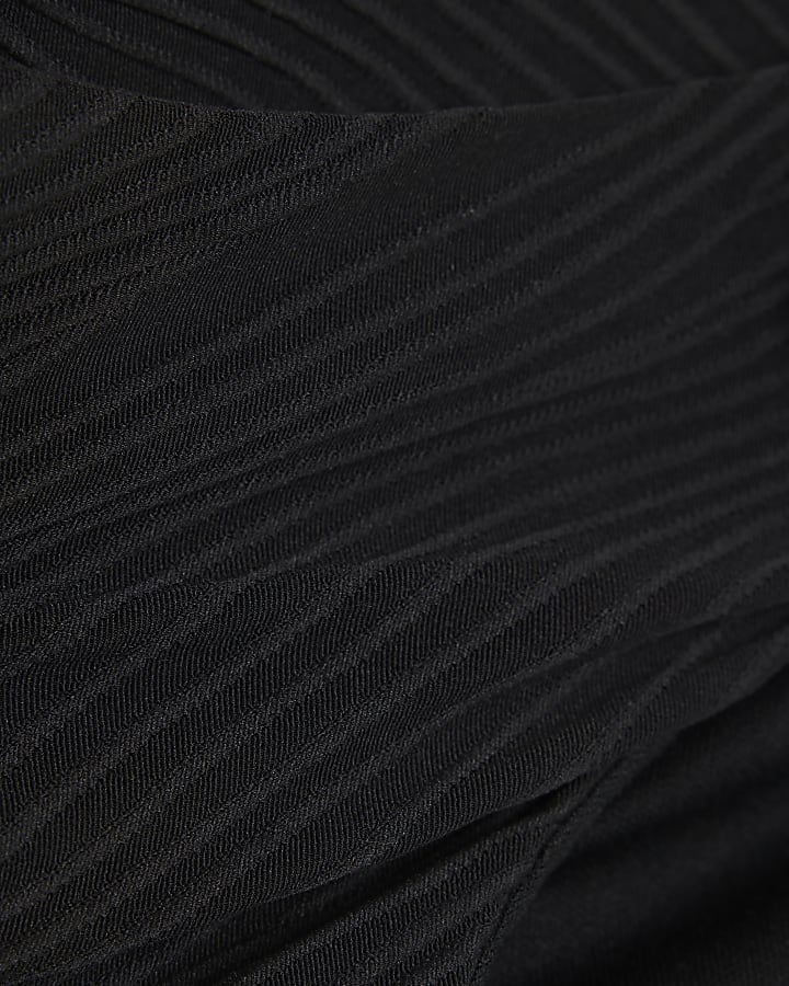 Black Textured Buckle Low Rise Bikini Bottoms