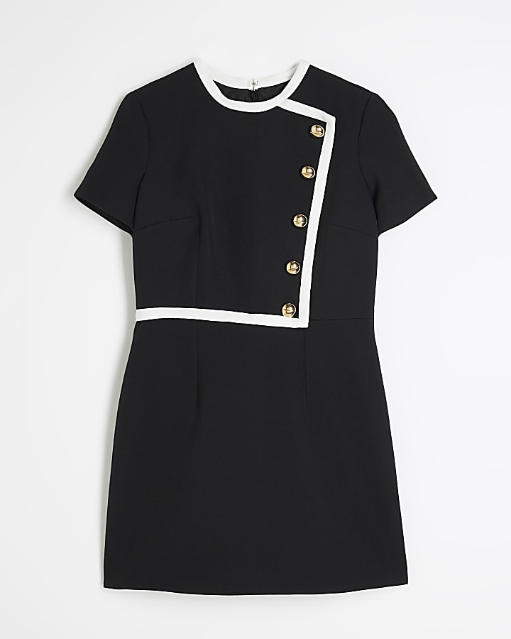 Black Contrast Tipped Mini Shift Dress