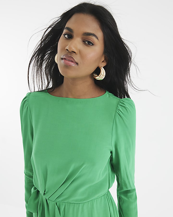 Green Long Sleeve Flippy Dress