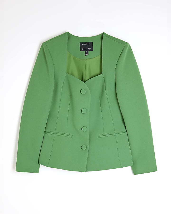 Green Sweetheart Neckline Blazer